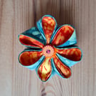 Handmade kanzashi fabric flower brooch