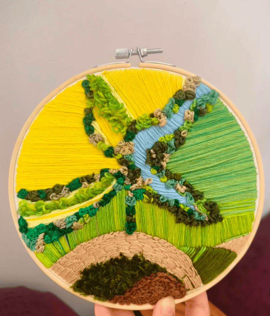 Aerial view of the oddland farms - landscape Embroidery 