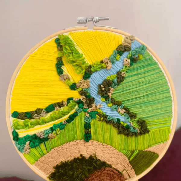 Aerial view of the oddland farms - landscape Embroidery 