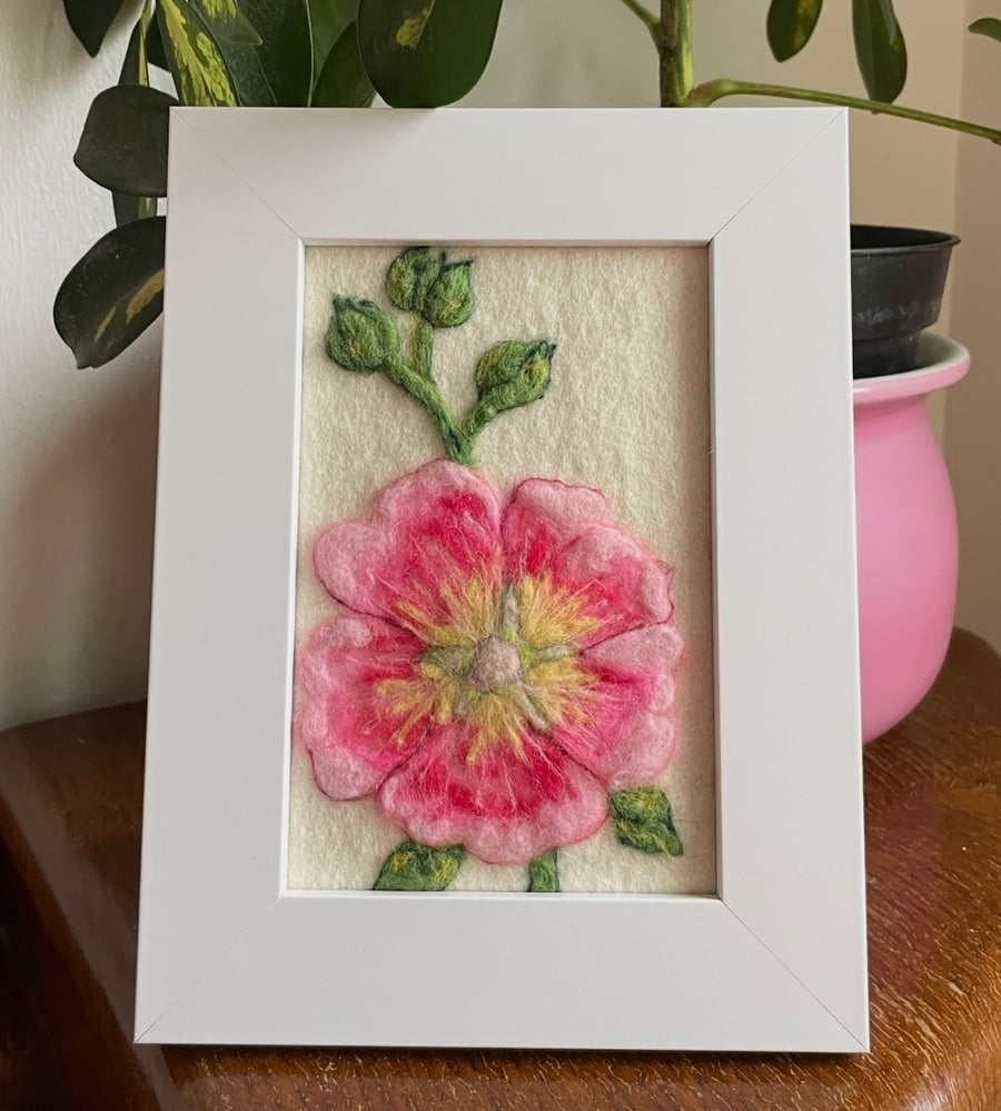 Hand Felted Hollyhock Textile Artwork