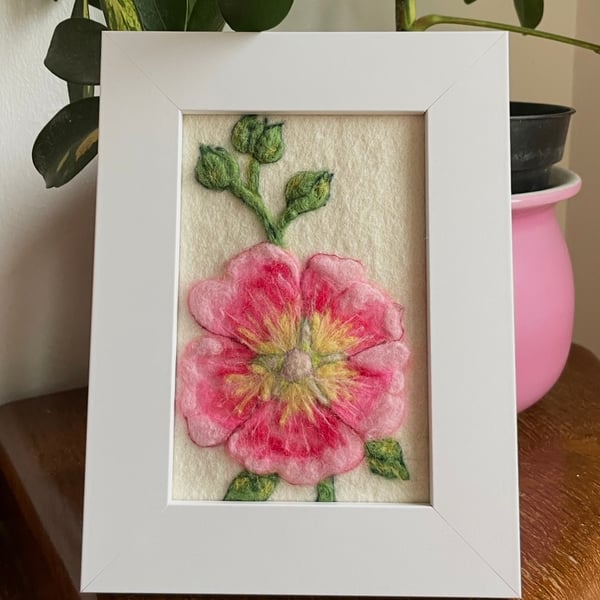 Hand Felted Hollyhock Textile Artwork