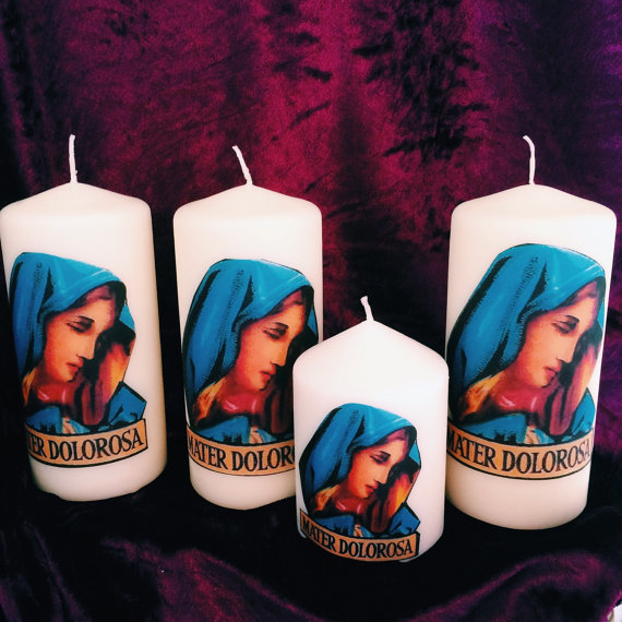 Virgin Mary Mater Dolorosa Shabby Chic Religious Candle