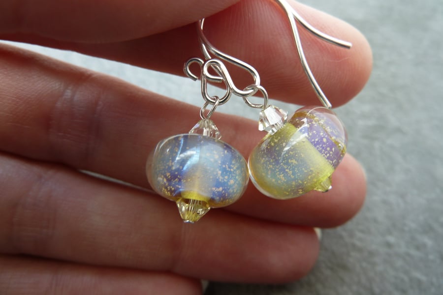 sterling silver yellow lampwork earrings