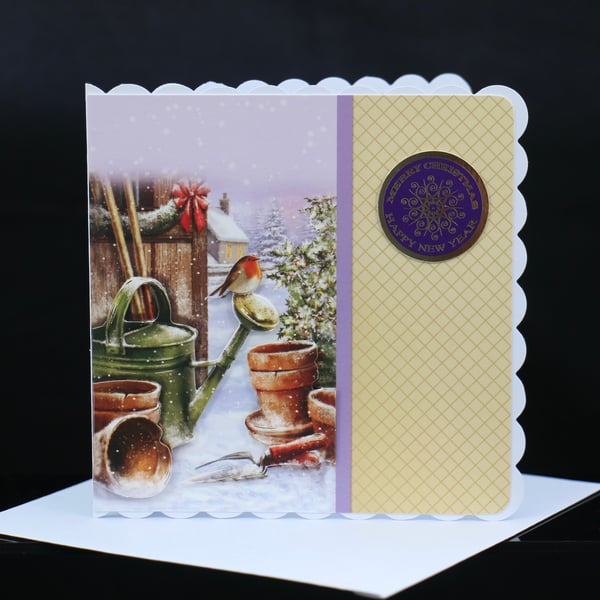 Robin in Snowy Garden Christmas Card