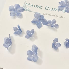 Metallic Silk Organza Silver Blue Apple Blossom Flowers