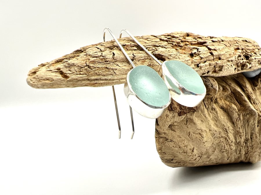 Aqua Sea Glass Drop Earrings