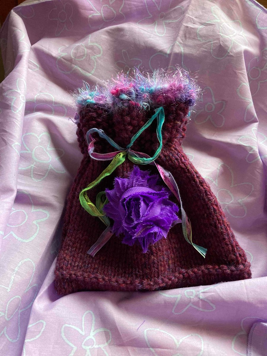Hand knitted pure new wool gift bag