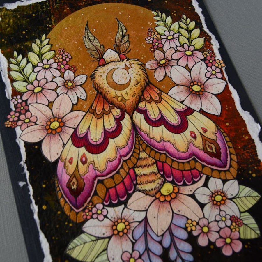 big midsummer moth - original A5 collage illustration 