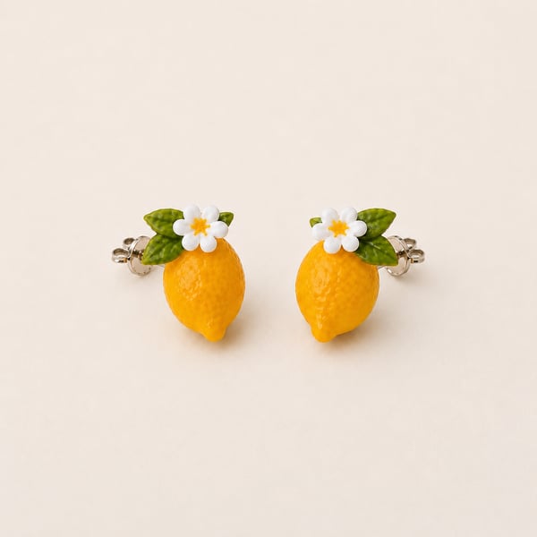 Handmade Lemon Polymer Clay Stud Earrings Sterling Silver Jewellery