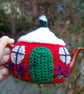 Knitted tea cosy - Xmas Country cottage design  to fit a one or two cup teapot,  - Image 1