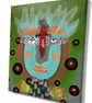 Outsider Art Brut Portrait Painting On Canvas Blue Green Weird Surreal Face - Image 5