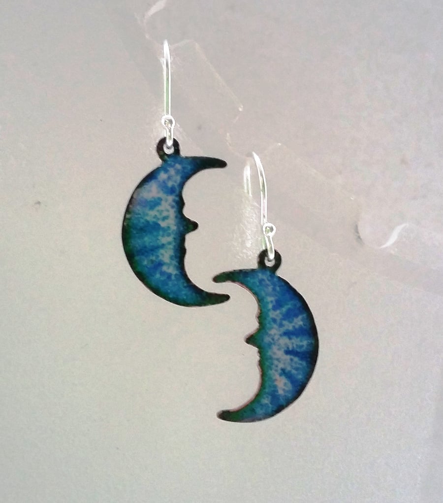 Tiger stripes crescent moon earrings in enamelled copper 207