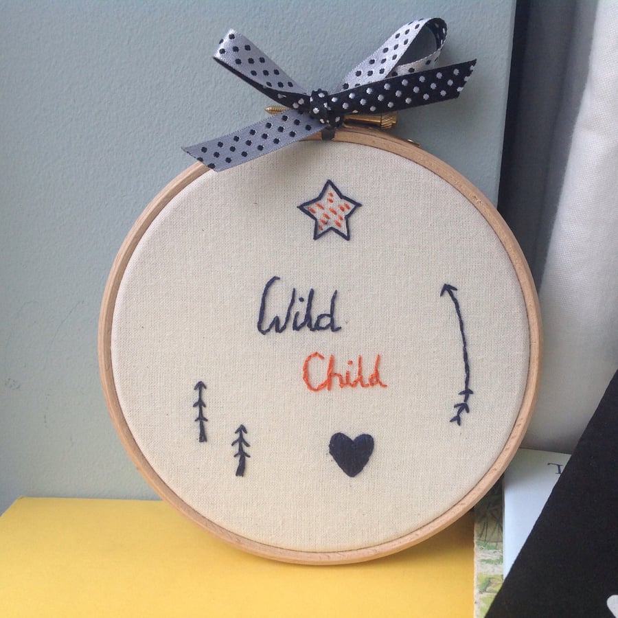 Wild Child Teenager Hand Stitched Wall Hoop Decoration
