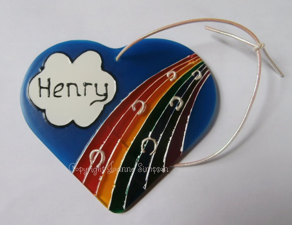 Pet memorial rainbow bridge suncatcher decoration, Hand painted horse memorial. 