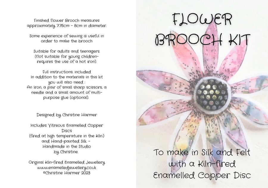 Flower Brooch Kit - with Felt, Silk and Enamel