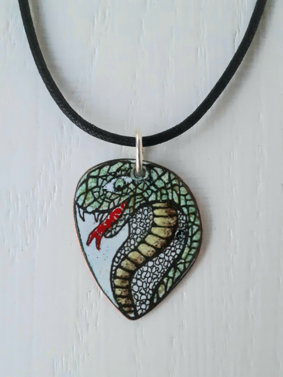 Cobra's Head Pendant -Drop-shaped Pendant with Cobra Design in Enamels