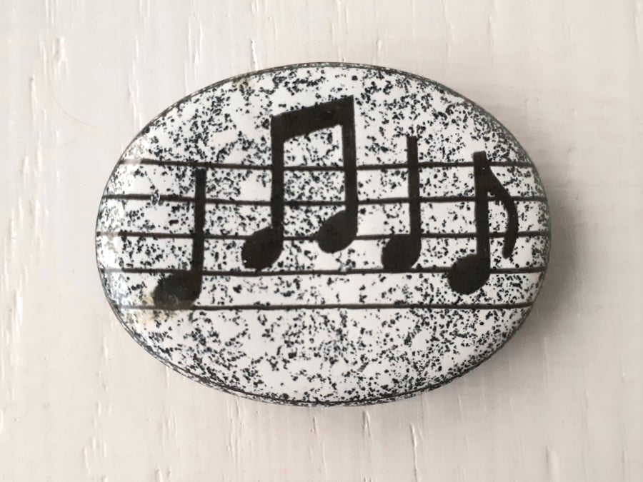 Oval Music Brooch - in Black & White Enamels
