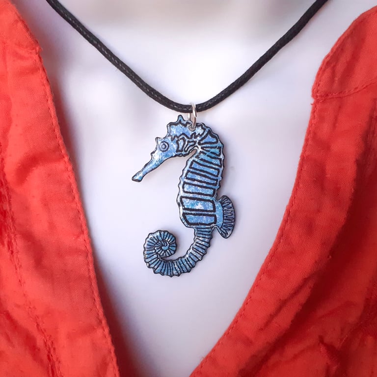 Seahorse Pendant - in Colourful Mixed Shades of Enamel