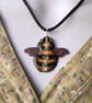 Bumble Bee Pendant - in Stripes of Golden Yellow and Black Enamels - Image 3