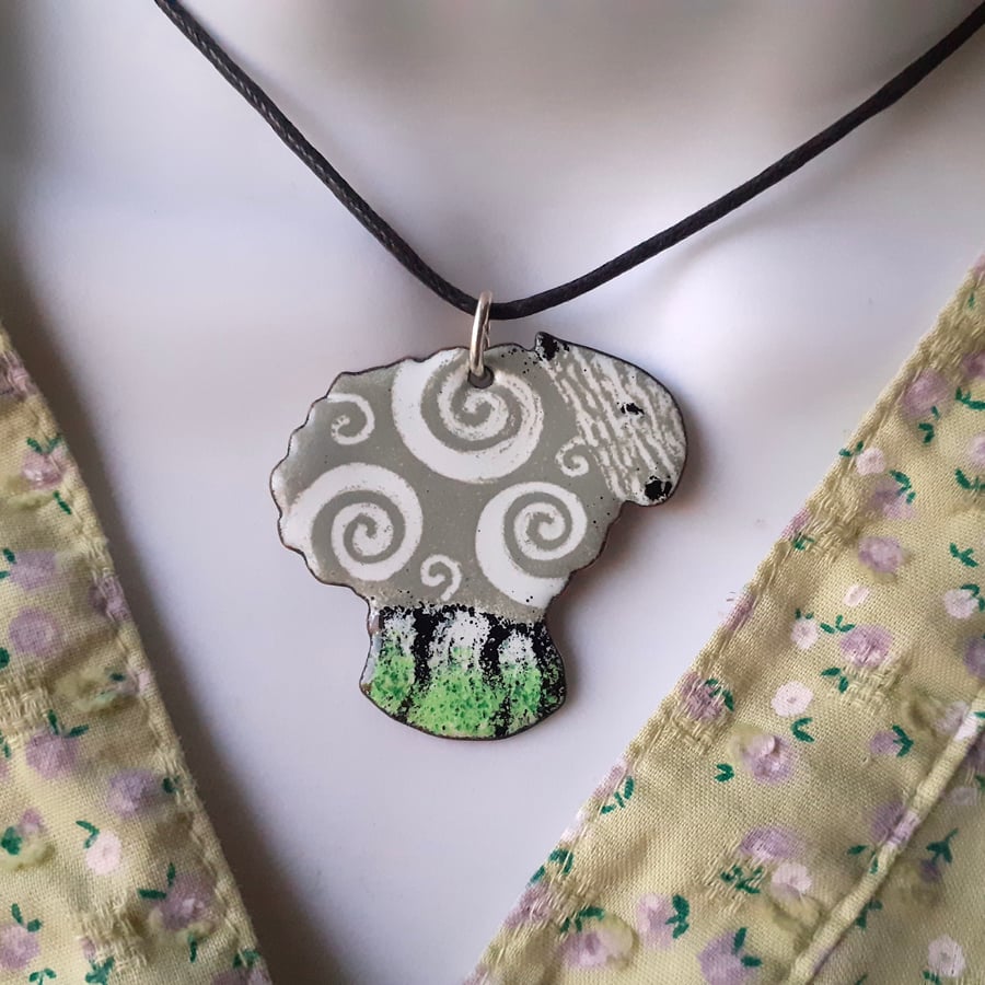 Sheep Pendant with Colourful Curls - in Enamels