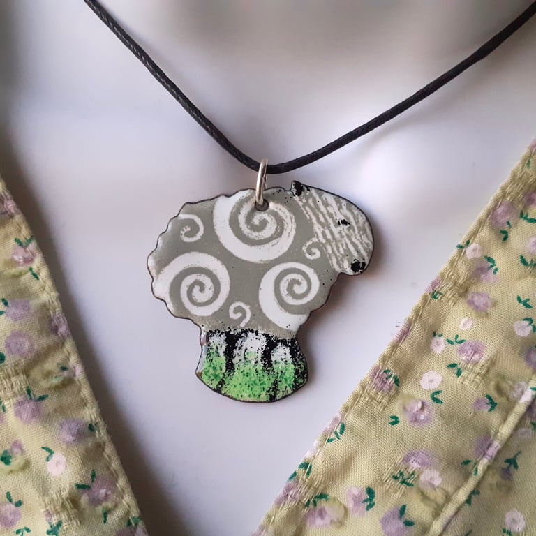 Sheep Pendant with Colourful Curls - in Enamels