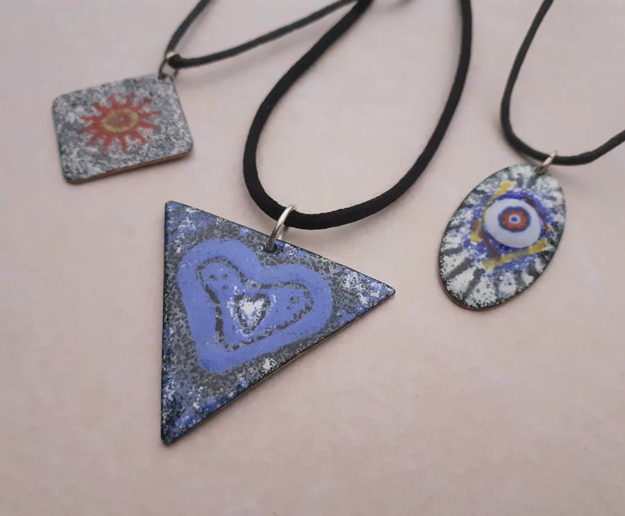 ‘Seconds Sunday’ Selection of Three Enamelled Pendants