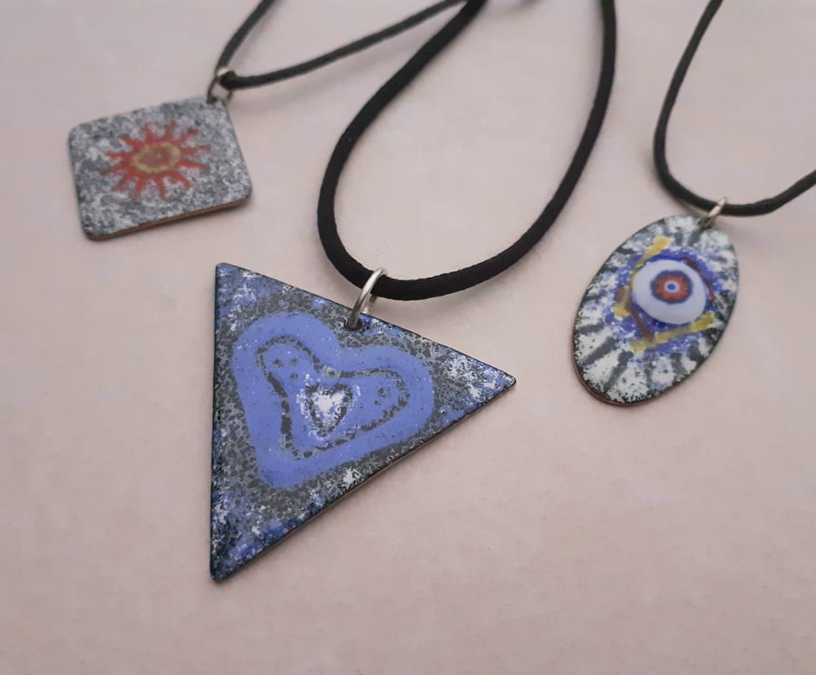 ‘Perfectly Imperfect’ Enamelled Pendants - Selection of Three Pendants (No.2)