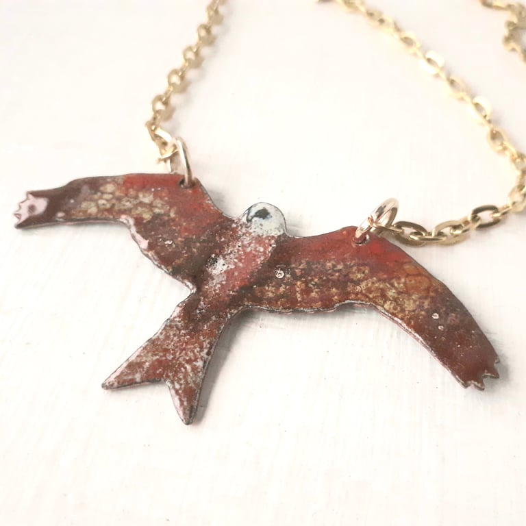 Red Kite Necklace - Bird of Prey-shaped Pendant in Enamels