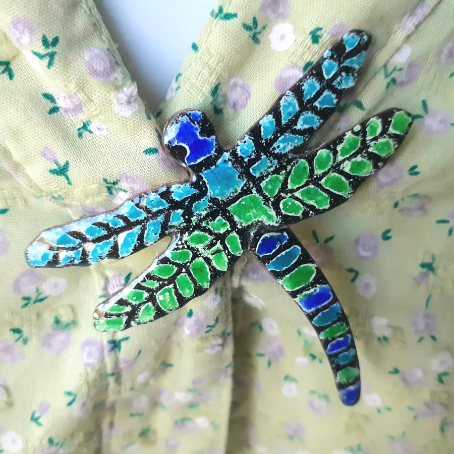 Large Dragonfly Brooch in Colourful Enamels