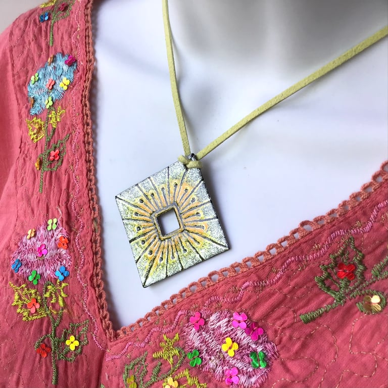  Square Enamelled Pendant - Square View