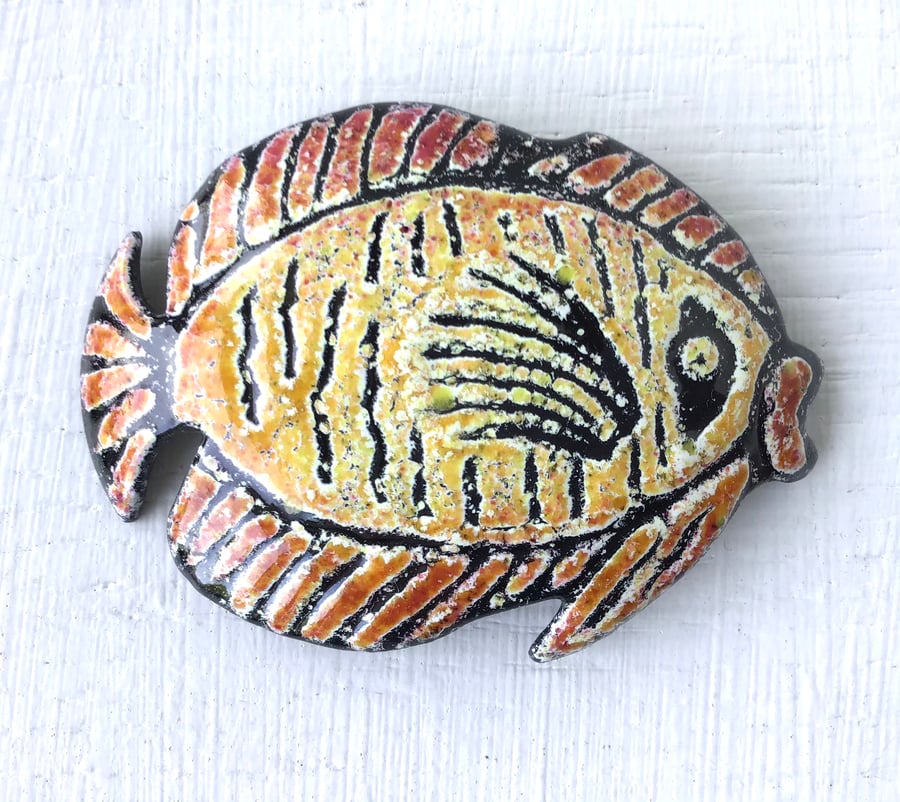 Large Exotic Fish Brooch - Round