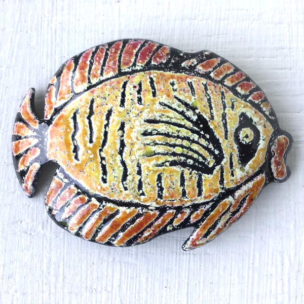 Large Exotic Fish Brooch - Round