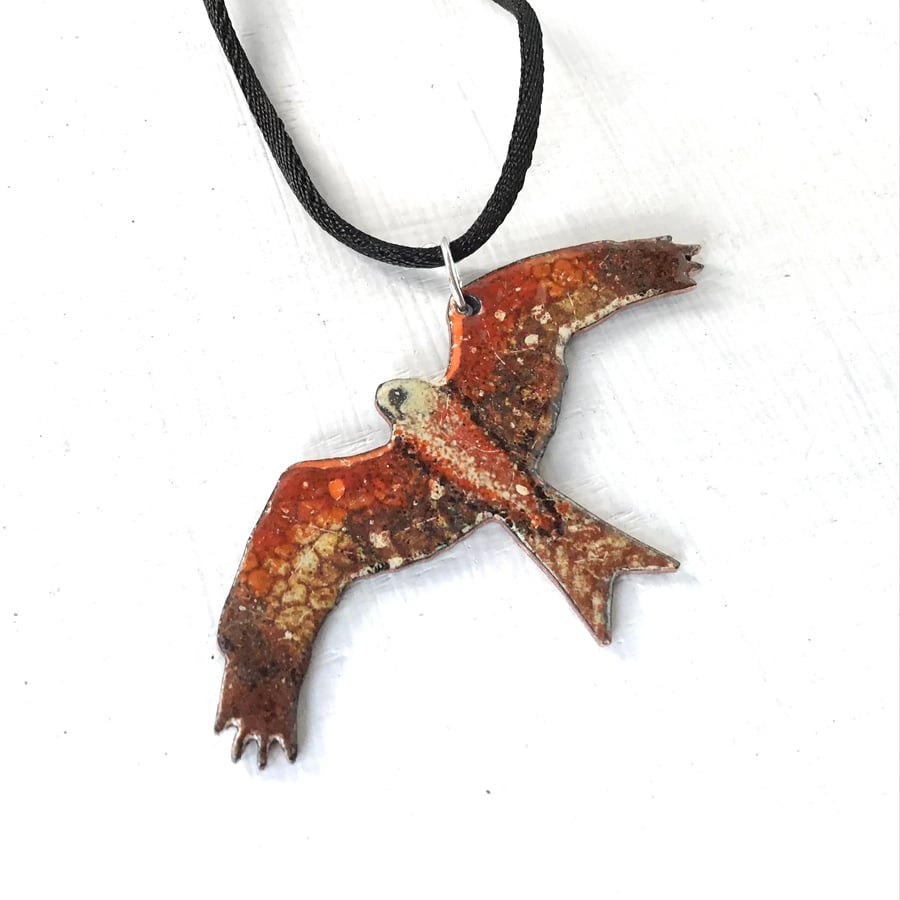 Red Kite Necklace - Bird of Prey-shaped Pendant in Enamels