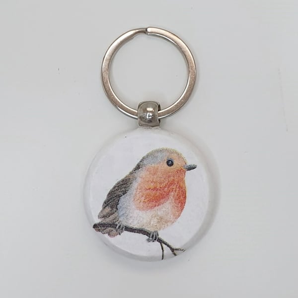 Robin wooden keyring, gift for a bird lover 