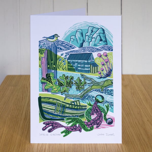 "Seaside Garden" greetings card, blank inside