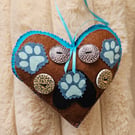 Hanging pet heart with paw prints