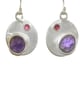 Rose Cut Amethyst and Garnet Sterling Silver Disc Earrings.   - Image 2