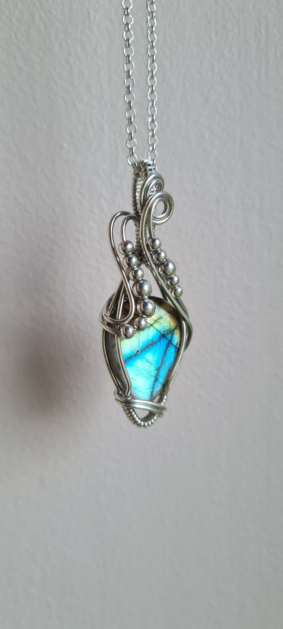 Handmade 925 Silver & Natural Labradorite Necklace Pendant Gift Boxed Jewellery