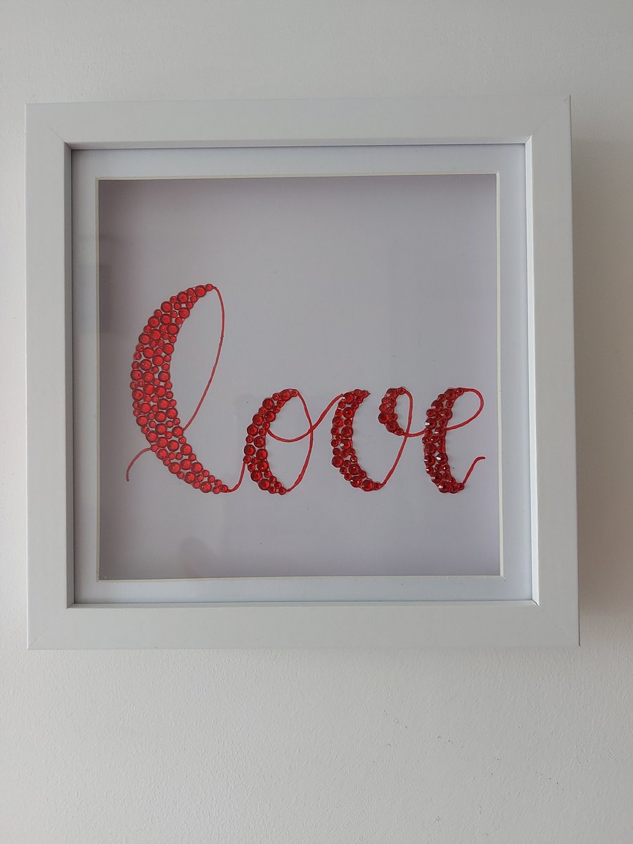 LOVE PICTURE Beautiful Hand Sparkled Love Picture, Love, Red, approx 20x20cm