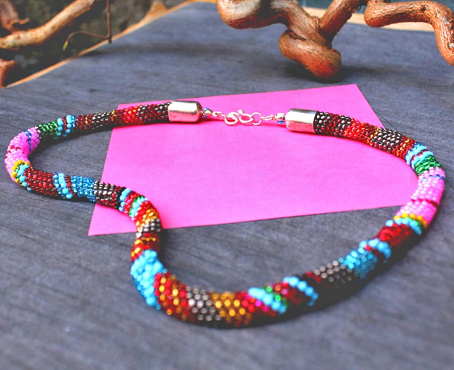 Bead Necklace -Handmade Peyote Stitch Necklace -  Potato Head Blues !