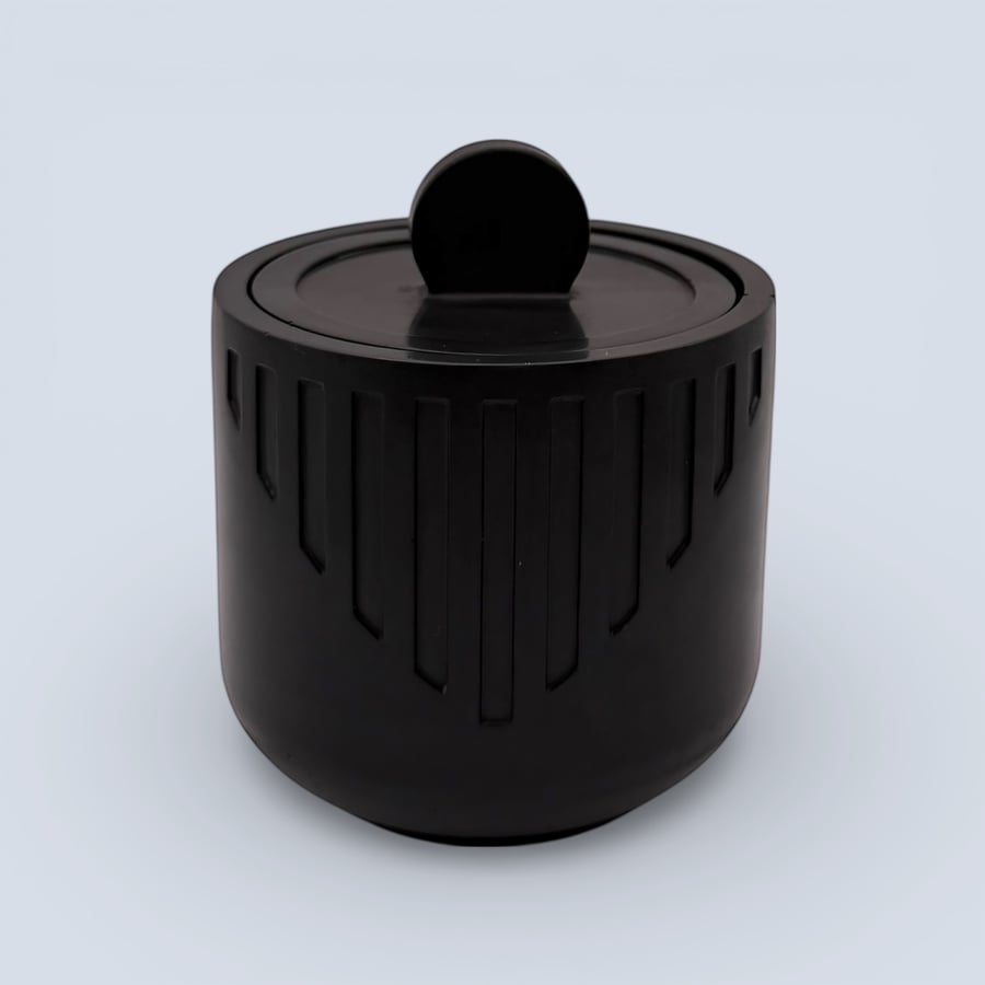 Satin Black Round Jewellery Box with Lid Modern Geometric Trinket Pot