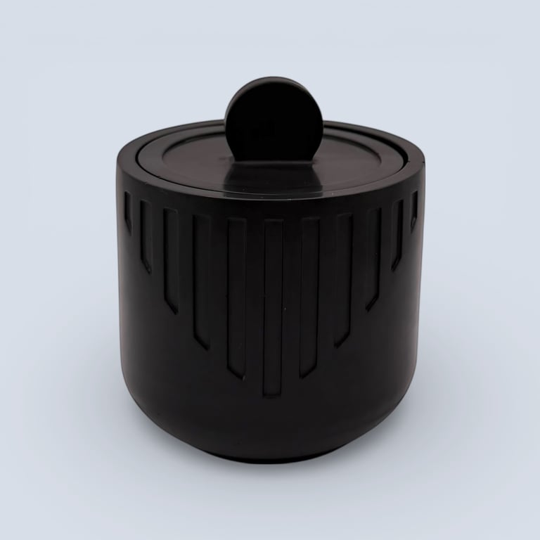 Satin Black Round Jewellery Box with Lid Modern Geometric Trinket Pot