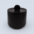 Satin Black Round Jewellery Box with Lid Modern Geometric Trinket Pot
