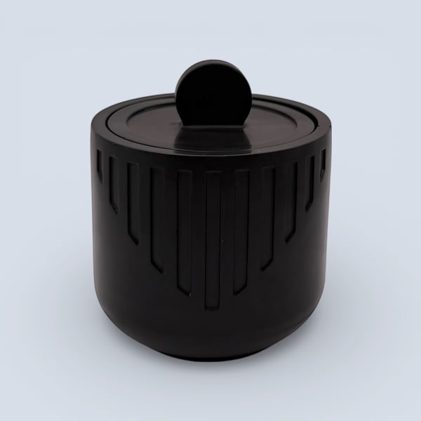 Satin Black Round Jewellery Box with Lid Modern Geometric Trinket Pot