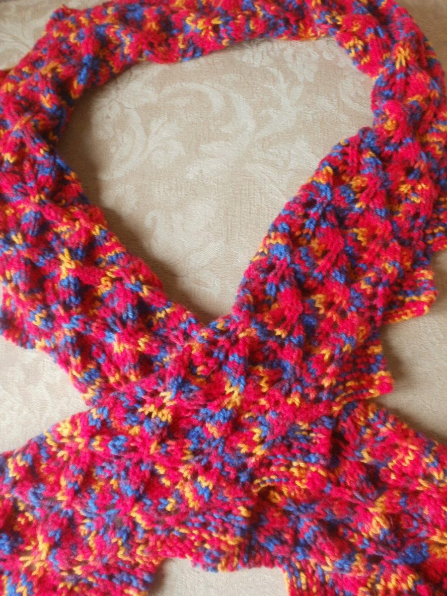 Hand knit thin lace scarf