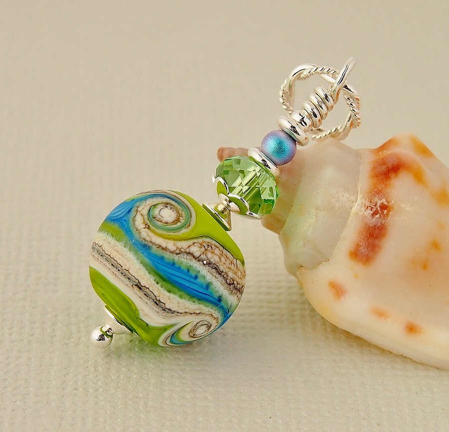 Blue and Green Sterling Silver Glass Bead Pendant