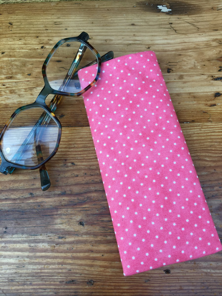 Glasses case - Pink and white spotty fabric case, pink polka dot glasses sleeve