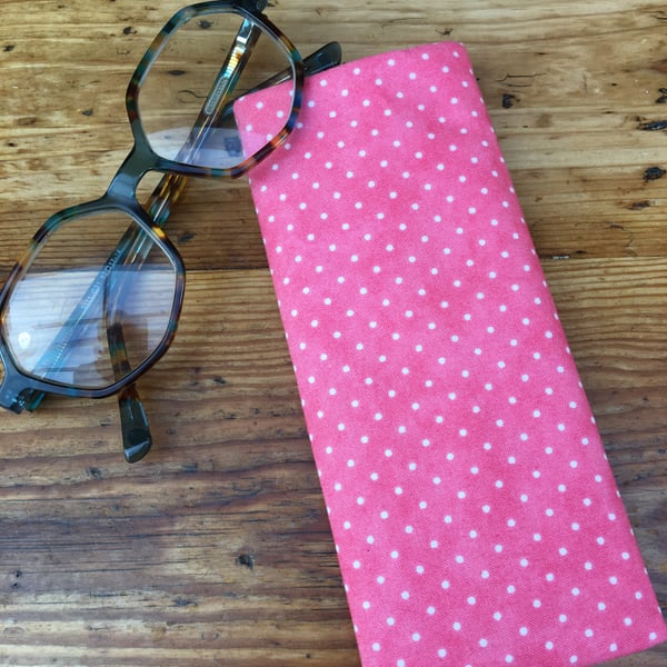 Glasses case - Pink and white spotty fabric case, pink polka dot glasses sleeve