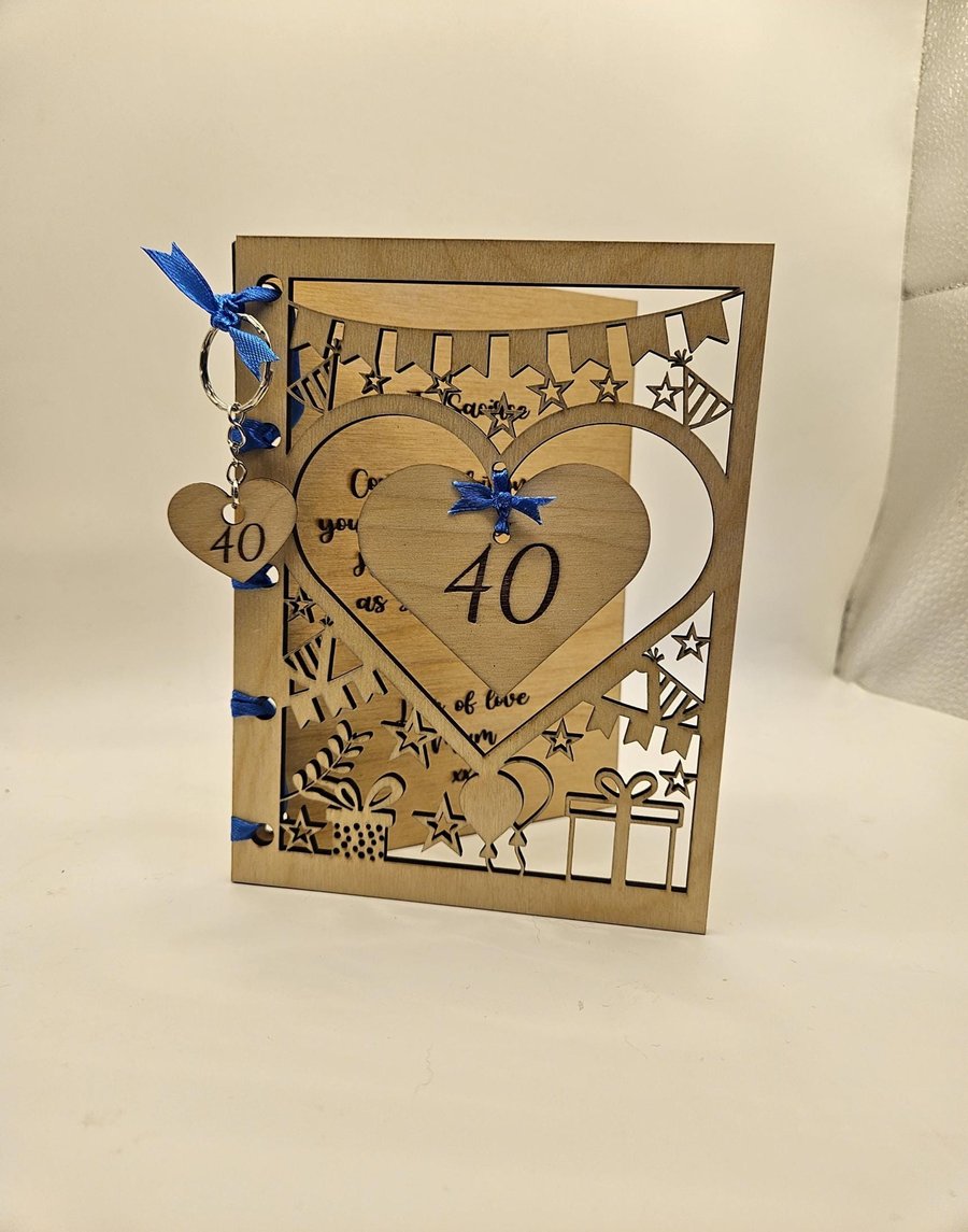 Personalised Wooden Birthday Card with Heart Keyring, Milestone -Keepsake - 18th