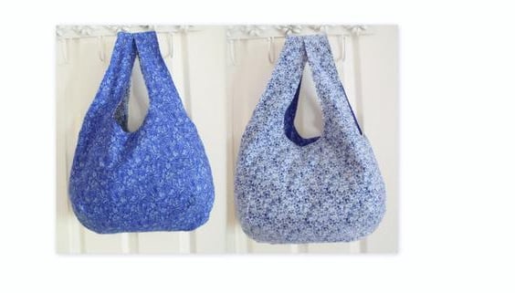 floral cotton reversible lightweight boho shoulder bag, blue
